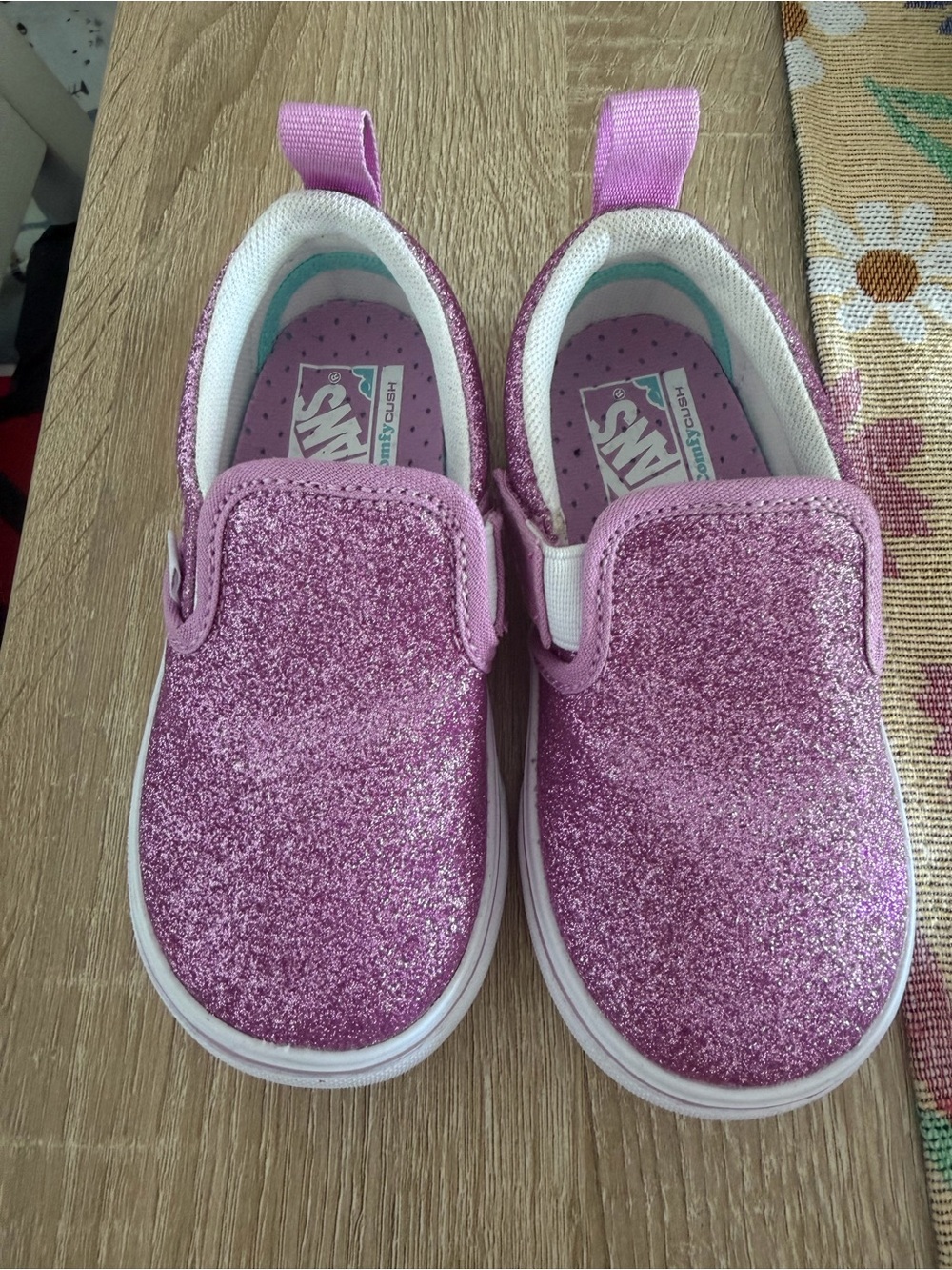 Vans Kids Slip-On Glitter Sneakers in Purple Pink